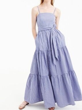 J. Crew Tiered Stripe Belted Maxi Dress